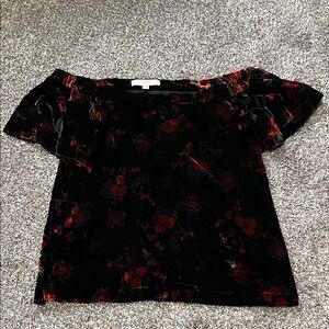 Floral velvet off the shoulder top size S
